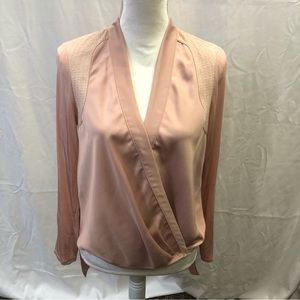 Bebe Womens Surplice V-Neck Long Sleeve Wrap Over Blouse Shirt Top Pink Medium